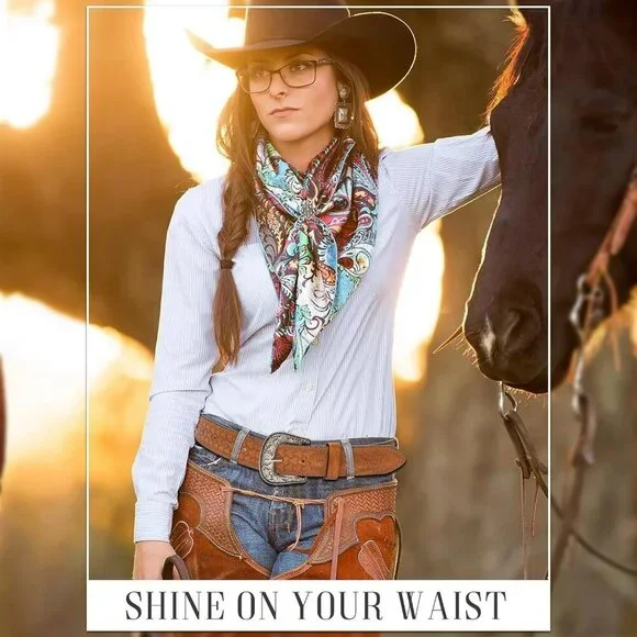 Women's Brown Adjustable Vintage Western Belts Engraved Buckle Cowgirl Belt - Picture 5 of 8